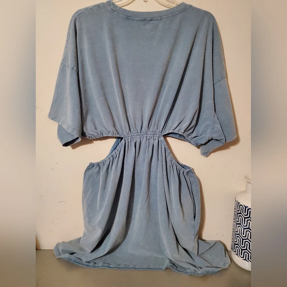 Heyson Casual Cutout Mini Dress in Dusty Blue Flirty Casual Dress Resort Summer - Picture 7 of 8